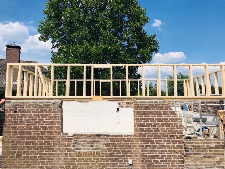 Het houtskelet op de oude muur